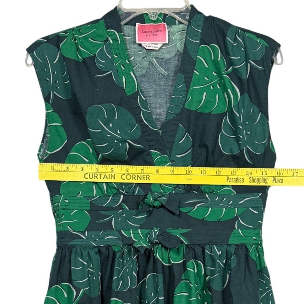 KATE SPADE Monstera Leaves Poplin Bow Dress, Size 4 - Picture 5 of 11